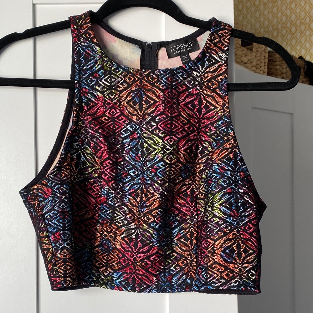 Topshop Neon Geometric Cropped Tank Top